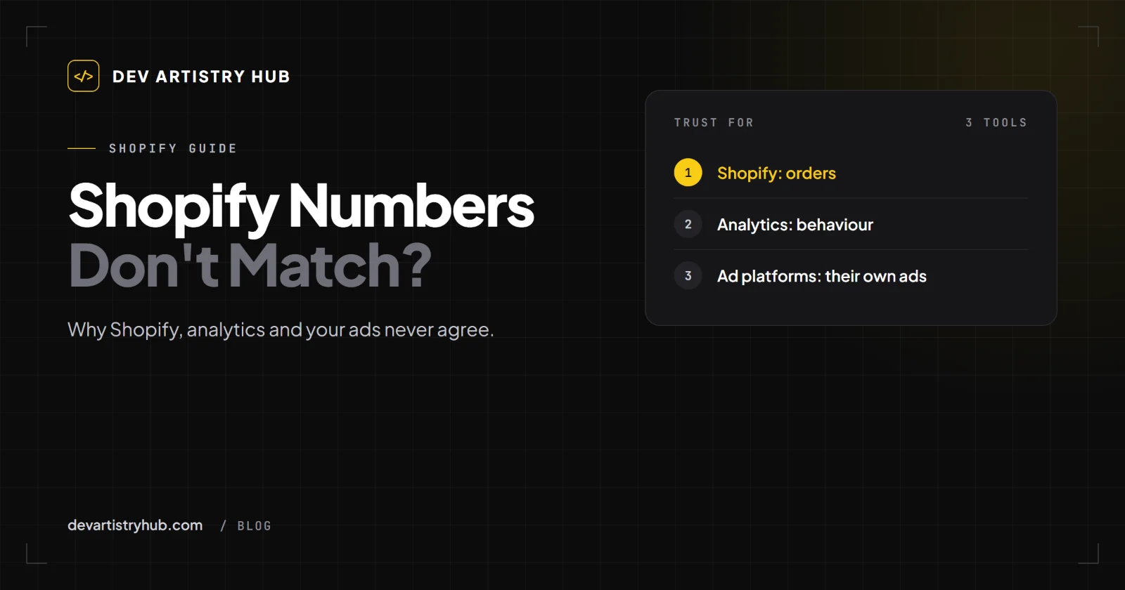 Dev Artistry Hub cover: Shopify conversion rate wrong, why the numbers never agree